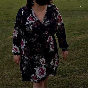 Maurices Hi-Low Navy Floral Wrap Long Sleeve Dress